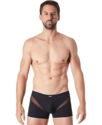 Boxer noir sexy avec fine résille en V 